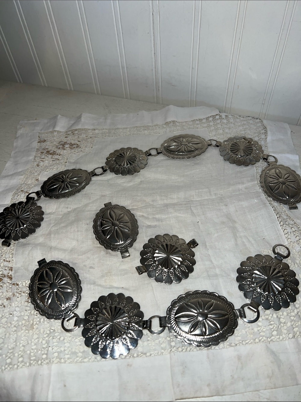 Vintage silver tone Concho belt for repair